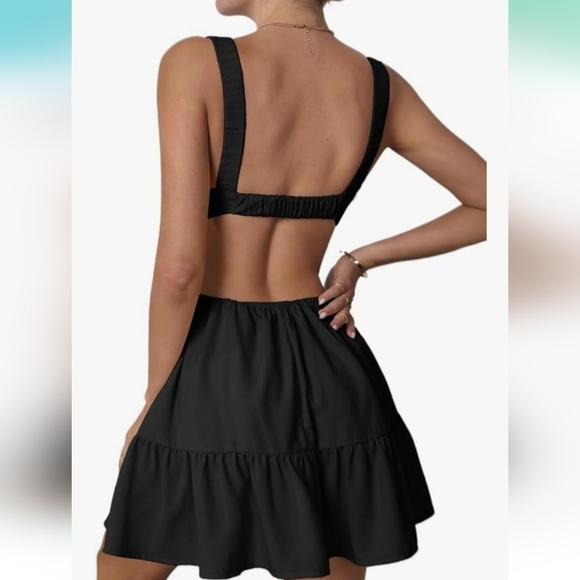 Shein Women‘s Mini Short Dress Ruched Cutout Ruffle Skirt Sz M - Picture 6 of 8